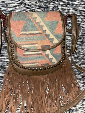 Boho Fringe CONCEALED CARRY Crossbody Bag in Brown and Multi-Color